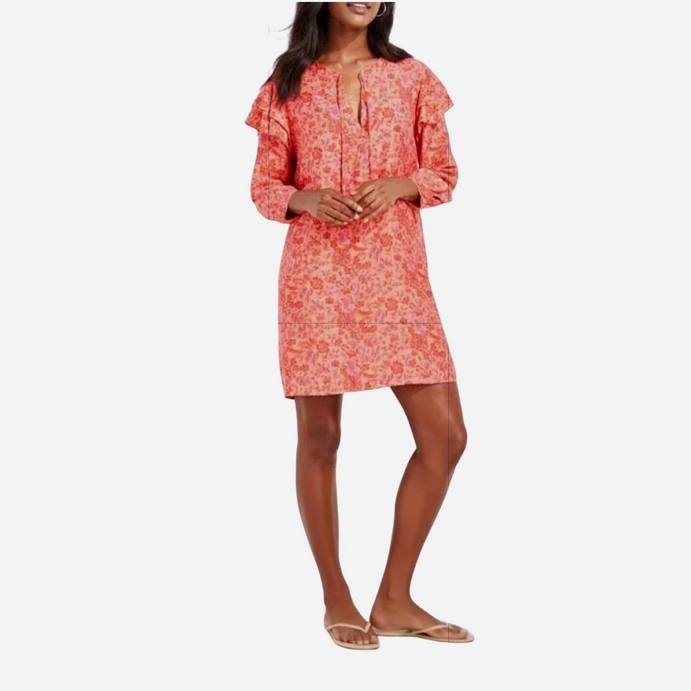 Vineyard Vines Helenium Floral Tunic Dress Silk Blend Coral Pink Size XS